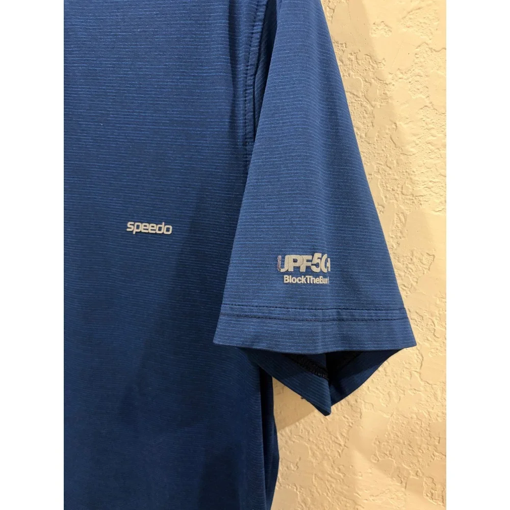 Speedo Mens Swim Shirt Rash Guard UPF 50+ Blue Short Sleeve Medium RN36543